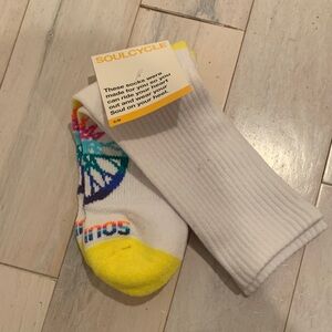 SoulCycle White and Yellow Socks with Colorful Design
